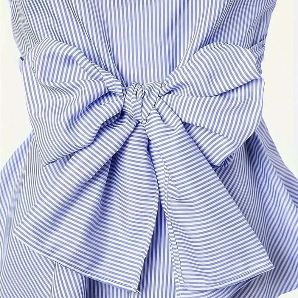 Striped Blue One-Shoulder Top - Picture 4 of 5